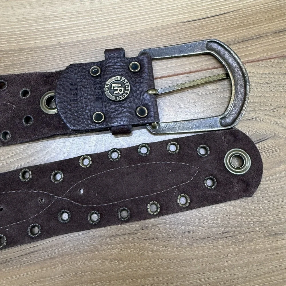 LEATHEROCK Womens Belt Size 30 XS S Brown Leather Rhinestone USA Made